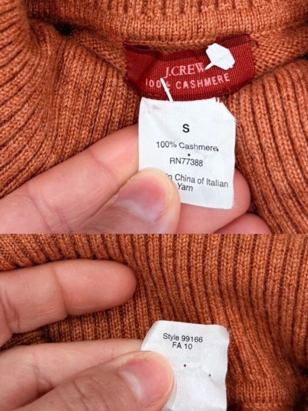J. Crew Vintage 100% Cashmere Sweater Size Small Rust Burnt Orange Color - Picture 3 of 7